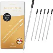 MESMOS 6 Pack Cross Compatible Pen Refills Ballpoint Black Ink, 1mm Medium Point, German-Made Ink and Swiss-Made Nib, Pen Replacement Refills, 4.5 inch (116mm) (Black Ink)