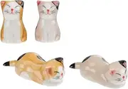 Mikinona 4Pcs Cat Design Ceramic Chopsticks Holder Japanese Style Spoon Rack Chopstick Stand Elegant Table Decor for Forks and Spoons Housewarming Present