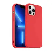 For Apple iPhone 13 Pro Max Silicone Silky Soft Case with Microfiber TPU Ultra Slim Anti Scratch Shockproof Cover (Red)