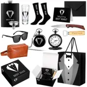 13 Pcs Best Man Proposal Gift Set Stainless Steel Flask Box Bag Shot Glass Bo...