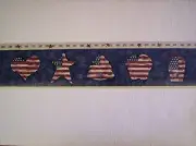 PATRIOTIC STARS HEARTS APPLES & BEE HIVES PREPASTED WALLPAPER BORDER # NC76783