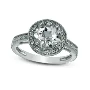 8.0mm White Topaz, Lab-Created White Sapphire and Diamond Accent Antique Vintage-Style Frame Ring in Sterling Silver
