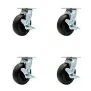 6 Inch Polyolefin Caster Set with Ball Bearings 4 Brake 2 Swivel Lock SCC