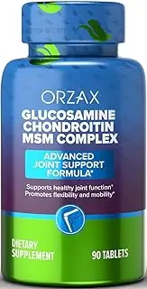 ORZAX Glucosamine Chondroitin MSM, with Turmeric, Collagen, Boswellia & Bromelain, Advanced Joint, Tendon, Ligament Support Supplement, Anti Inflammatory, Helps for Bone Strengthening, 90 Tablets