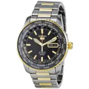 SEIKO 5 Sports SRP130K1 Automatic Watch 4R36 World Time Silver Gold Day Date GMT