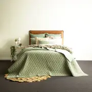 Renee Taylor Diamante Queen/King Bed Cotton Quilted Coverlet/Pillowcases Juniper