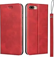 for iPhone 7 Plus Case,iPhone 8 Plus Case (5.5"),Cavor Folio Flip Leather Wallet Phone Case Stand Card Holder Magnetic Closure Clear TPU Bumper Slim Thin Cover Case with Wristlet Strap- Red