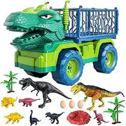 TEMI Dinosaur Truck Toys for Kids 3-5 Years, Tyrannosaurus Transport Car Carrier Truck with 8 Dino Figures, Activity Play Mat, Dinosaur Eggs, Capture Jurassic Dinosaur Play Set for Boys and Girls