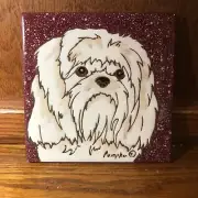 Lhasa Apso Dog, White - Hand Painted Tile by Pumpkin Tile - 6 x 6" - D86W
