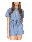 MICHAEL MICHAEL KORS Womens Blue Tie Front Round Step Hem Button Up Top L