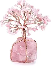 (Rose Quartz) - Top Plaza Chakra Healing Crystals Copper Money Tree Wrapped On Natural Rose Quartz Base Feng Shui Luck Figurine