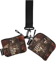 [XYMZR] Japanese Samurai Armor Red Mini Zip Around Wristlet keychain Wallet for Women Personalized Pattern Detachable Dual Pouch Wristlet Portable Wallet Phone Coin Purse, Multi-colored, One Size