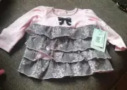 NWT Amy Coe Girls Pink Black Top Shirt 3/6 Months Free Ship Sparkle