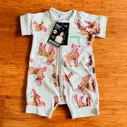 Bonds Baby Christmas Rudolph Reindeer Short Sleeve Zip Romper Wondersuit Sz 00