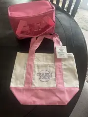 Trader Joes Pink Mini Bag Set Canvas Pastel Mini Tote Mini Insulated Zip Bag