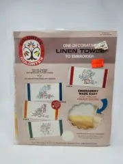 *Opened Bag* VTG COLORTEX STAMPED LINEN KITCHEN TOWEL FOR EMBROIDERY 3150c