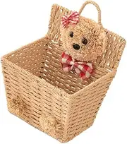 FUNOMOCYA Cartoon Bear Wicker Hanging Basket Multifunctional Woven Storage Container for Home Organization Stylish Decorative Baskets for Rooms Easy