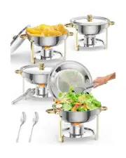 5QT 4 Packs Chafing Dish Buffet Set, NSF Round Stainless Steel Chafers and Wa...