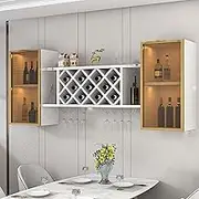Modern Wall Mounted Wine Cabinet with Horizontal Storage Glass Doors and Upside Down Glass Rack Luxury Red Wine Rack with Lighting for Living Room