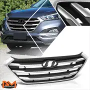 For 17-18 Tucson Factory Style Horizontal Slats Grille w/Badge Slot+Silver Trim