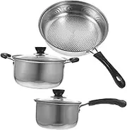 KOCKSHION 1 Set Stainless Steel Kitchen Cookware Soup Pot Saucepan Frying Pan Milk Pot Frying Pan with Comfortable Handle Lightweight Cooking Essentials