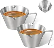 carrottimes 2Pcs Stainless Steel Espresso Cups, Double Spout Metal Espresso Measuring Cup with Handle, V-Shaped Mouth Espresso Shots Cup with Dual Scale (Silver), 3.4oz/100ml