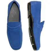 Ferragamo Penny 8.5 EEE Blue Suede Leather Dress Loafers Men's Moccasin Driver