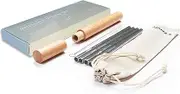 Zenify Reusable Straws Silver with 4X 8mm Metal Straw + Case + Bag + Cleaner - Eco Friendly Stainless Steel Smoothie Drinking Gift Set - Alternative to Single Use Plastic Paper Glass Silicone Bamboo