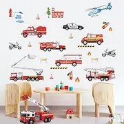 wondever Fire Trucks Wall Stickers Transportation Firefighter Vehicle Peel and Stick Wall Art Decals for Kids Boys Bedroom Baby Nursery