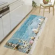 Non-Slip Absorbent Kitchen Floor Mat for Standing, Soft Beach Wood Kitchen Runner Rug, Kitchen Floor Mats for Front of Sink, Laundry Room, Hallway (Lake Blue, 50cm x 120cm)