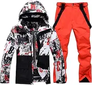 [RIUIYELE] Men's Ski Jacket and Pants Set Winter Heated Coat Hooded Outdoor Skiing Snowboard Suit for Men