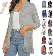 [Generic] Sofenthiss Women's Casual Lightweight Open Front Cardigans, 3/4 Sleeve Trendy Open Front Lightweight Cover Ups