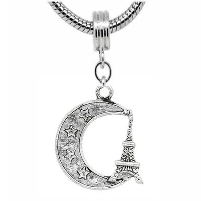 Moon & Eiffel Tower Charm Dangle Charm European Bead Compatible for Most Europea