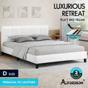 ALFORDSON Bed Frame Double Size Wooden Platform Mattress Base Leather White