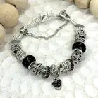 925 Sterling silver Bracelet Pandora inspired Full Set Beaded Charms - Black