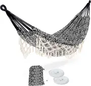 ROOITY Portable Hammock with Tassel,2 Person,Brazilian Tree Black-white