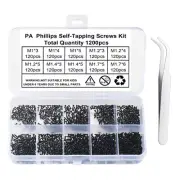 1200Pcs Self Tapping Screws Tiny Electronic Screws 10 Size Assortment Screw