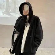 Plain Zip Oversized Hoodie Black - XL