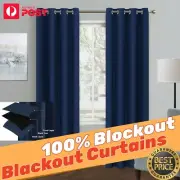 2X Blockout Curtains Thermal 100% Blackout Curtains Fabric Pair Eyelet Bedroom