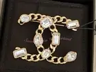 100% AUTHENTIC CHANEL 24C CRYSTAL GOLD CHAINED CC LOGO LARGE BROOCH PIN BNWT
