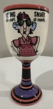 Hallmark 7 3/4” Tall Maxine Ceramic Wine Glass Young At Heart Smart At Mouth