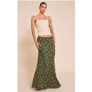 Khaki Textured Woven Floaty Maxi Skirt, Khaki