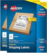 Avery Shipping Address Labels, Inkjet Printers, 100 Labels, Half Sheet Labels, Permanent Adhesive, TrueBlock (2-Pack 8126)