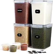 Lifewit 4pcs Airtight Food Storage Containers with Universal Lids, 5.2L/175oz Plastic Cereal Storage Containers with Labels for Flour Sugar Dry Food in Kitchen Pantry Organization, BPA Free