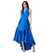 Adrianna Papell Women's Mikado High-Low Tuxedo Gown Prom Ultra Blue Size 4 NWT