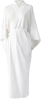 [Wedhapy] Japanese Kimonos for Women Solid White Traditional Kimono with Belt One Size Japanese Robe Long Sleeves Yukata Lining Pajamas for Vacation Spa