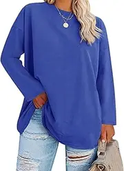 [Fisoew] Women's Plus Size Tops Long Sleeve Crew Neck Oversized T Shirts Loose Casual Tunics