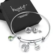 Boxed Inspiring Tree of Life Adjustable Bangle & Opulence Earrings in White Gold Embellished With SWAROVSKI® Crystals Set