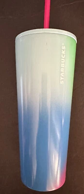 New Starbucks Summer 2023 Technicolor Paint Cold Cup 24 Oz Multicolor Lid Straw