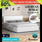 ALFORDSON Bed Frame King Size Gas Lift Storage Base White Leather TRICIA